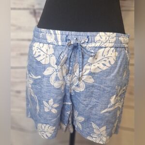 #1641 Tommy Bahama Linen Blue Floral Women's Shorts Sz S/P